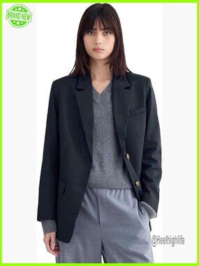 Oversized Blazer, TENCEL Cotton Blend, Relaxed Fit, Navy